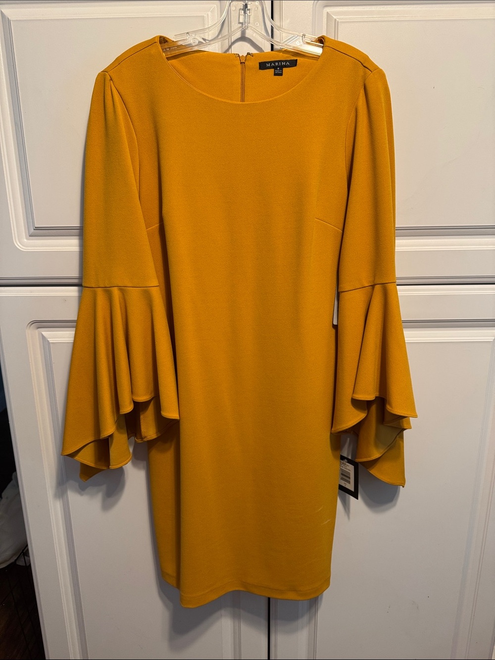 MARINA Mustard Tiered Bell-Sleeve Shift Dress